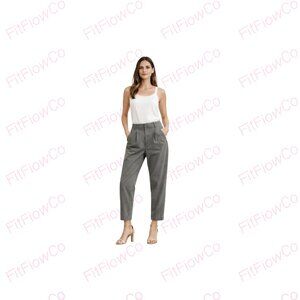 MANGO High Waist Olive Gray Chino Pants Straight Leg Pleated Front US 8 / EU 40